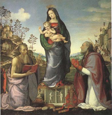 ALBERTINELLI  Mariotto The Virgin and Child Adored by Saints Jerome and Zenobius (mk05) China oil painting art